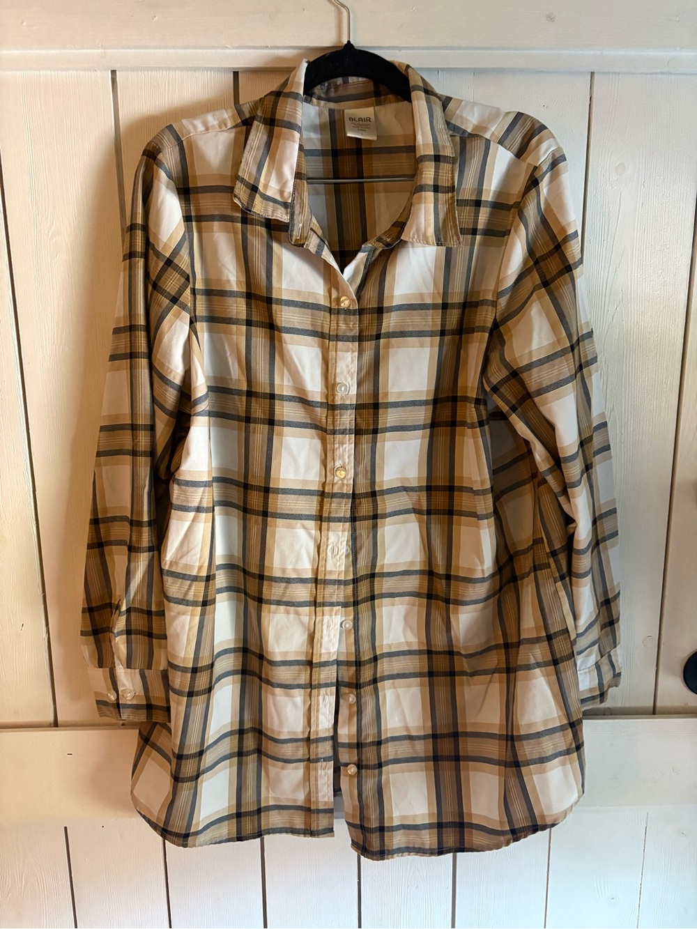 Blair Plaid Button-Up Shirt in Cream, Brown and Black